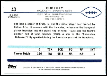 2024 Topps Chrome #43 Bob Lilly Dallas Cowboys