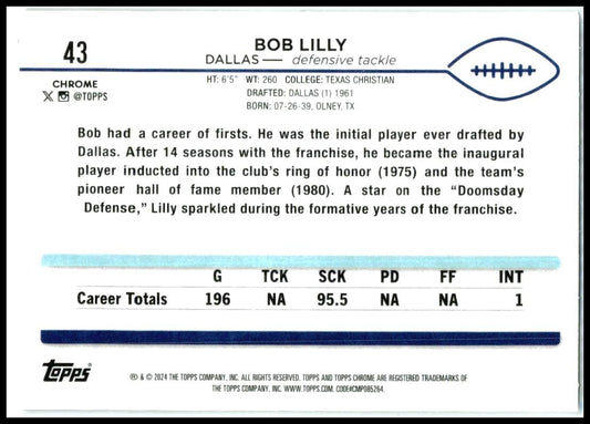 2024 Topps Chrome #43 Bob Lilly Dallas Cowboys