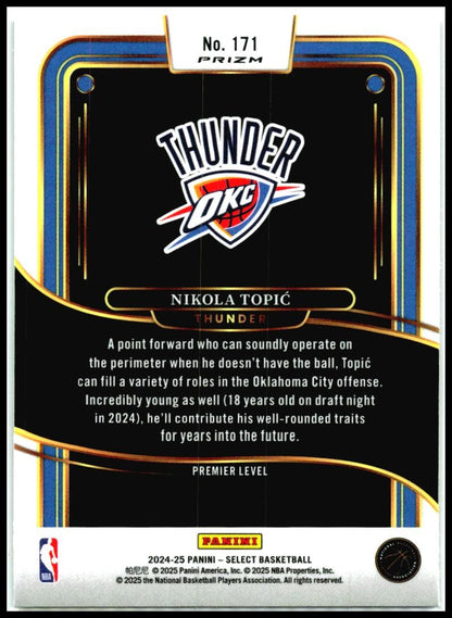 2024-25 Panini Select Purple and Green #171 Nikola Topic Rookie Thunders