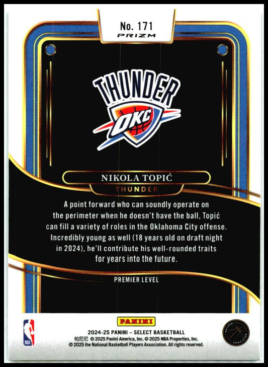 2024-25 Panini Select Purple and Green #171 Nikola Topic Rookie Thunders