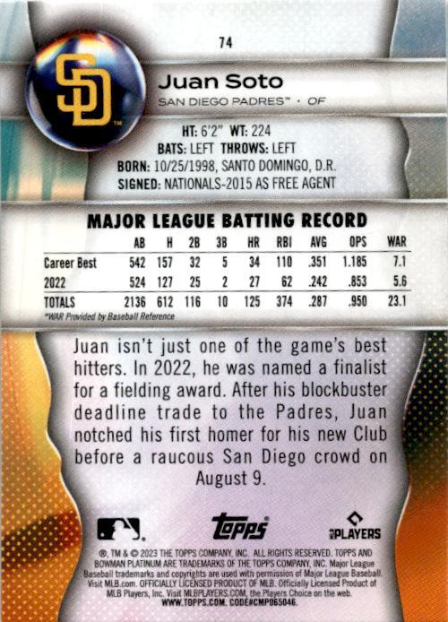 2023 Bowman Platinum #74 Juan Soto San Diego Padres