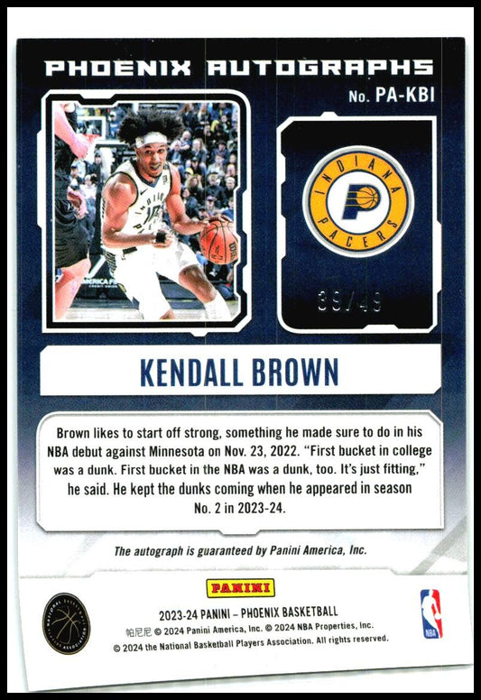 2023-24 Phoenix Phoenix Auto Phoenix White Ice #PA-KBI Kendall Brown Auto Pacers