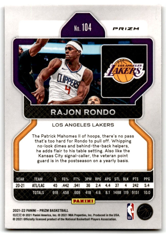 2021-22 Panini Prizm Orange Ice Prizm Rajon Rondo Los Los Angeles Clippers #104