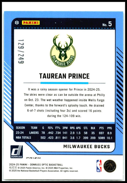 2024-25 Donruss optic Hyper Green/249 #5 Taurean Prince Bucks