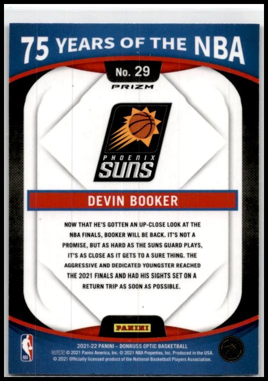 2021-22 Panini Prizm 75 Years of the NBA (Donruss Optic) #29 Devin Booker Suns
