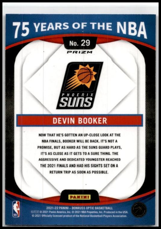 2021-22 Panini Prizm 75 Years of the NBA (Donruss Optic) #29 Devin Booker Suns