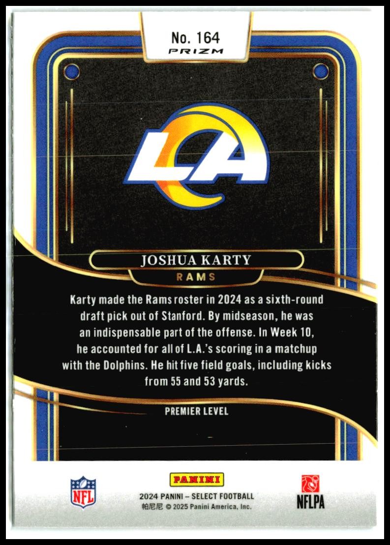 2024 Panini Select Black & Red Prizm Shock #164 Joshua Karty Rookie Rams