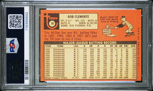 1969 Topps #50 Bob Clemente Pittsburgh Pirates PSA 3