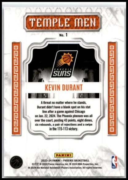2023-24 Panini Phoenix Temple Men Phoenix Blue Ice #1 Kevin Durant Phoenix Suns