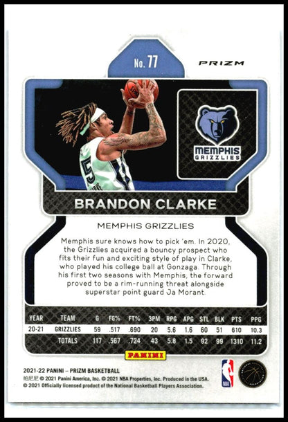 2021-22 Panini Prizm NBA 75th Anniversary #77 Brandon Clarke Memphis Grizzlies