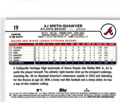 2024 Topps Chrome Pink Refractors #19 AJ Smith-Shawver Rookie Atlanta Braves