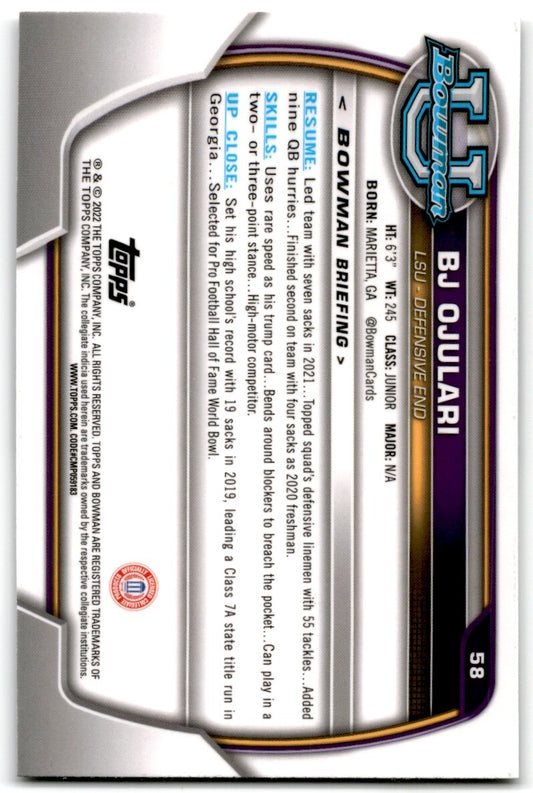 2022 bowman chrome university BJ Ojulari Louisiana state LSU Tigers #58