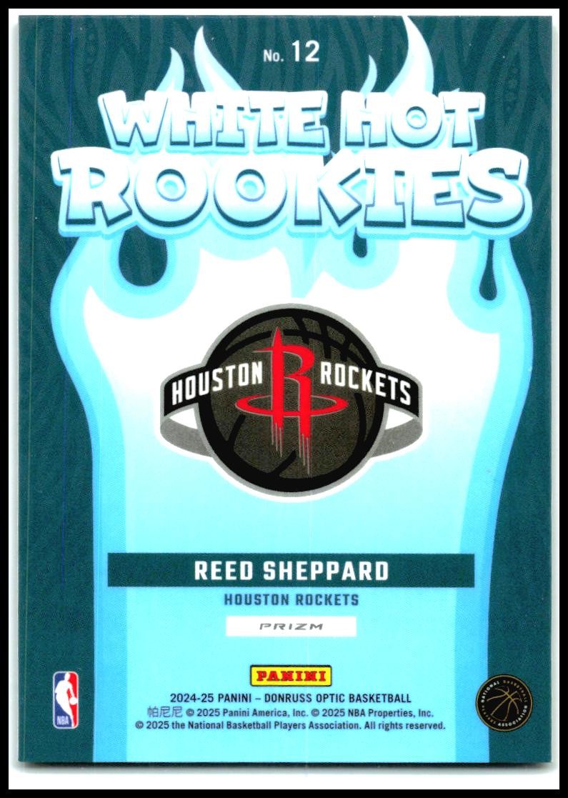 2024-25 Donruss Optic White Hot Rookies Holo #12 Reed Sheppard Houston Rockets
