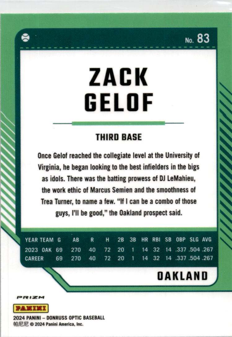 2024 Donruss Orange Velocity Prizm #83 Zack Gelof Oakland Athletics