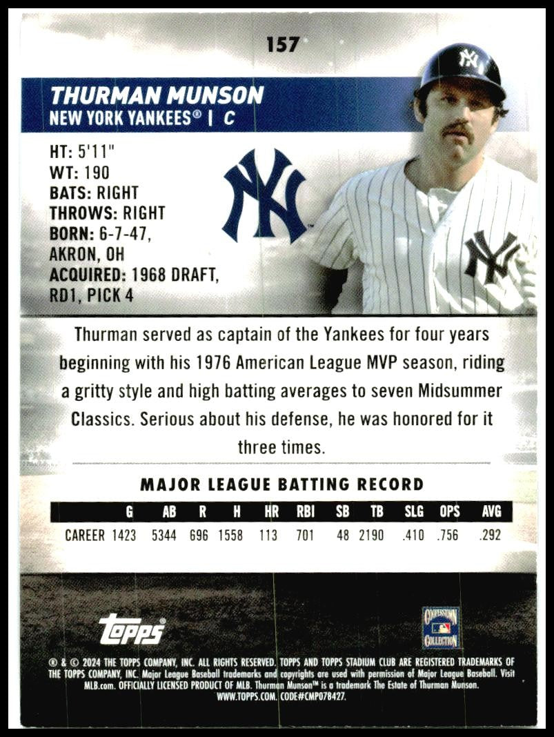2024 Stadium Club #157 Thurman Munson New York Yankees