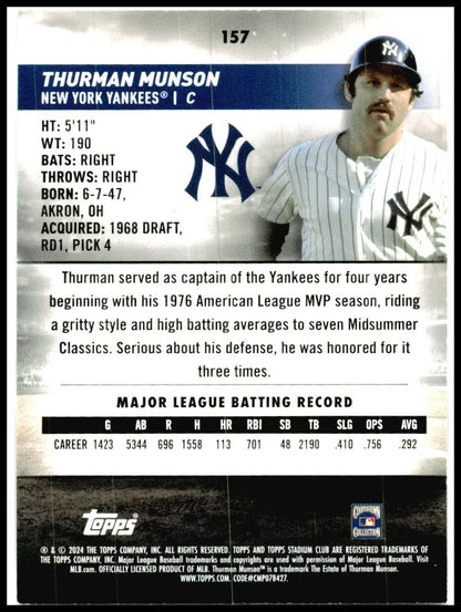 2024 Stadium Club #157 Thurman Munson New York Yankees