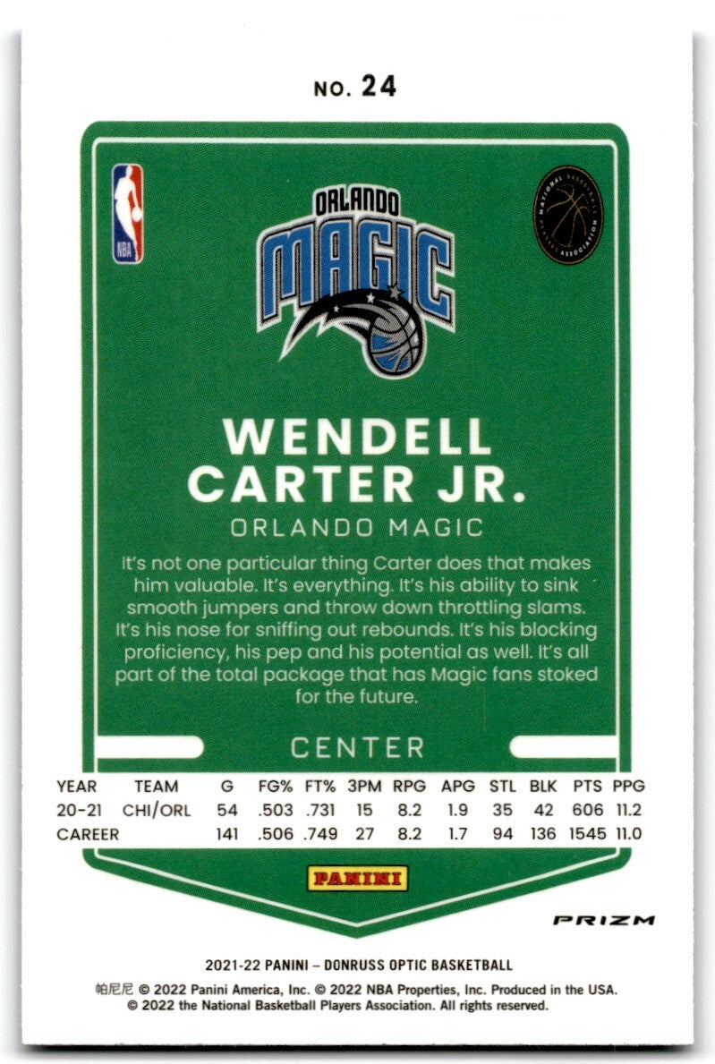 2021-22 Donruss Optic Blue Velocity Wendell Carter Jr. Orlando Magic #24