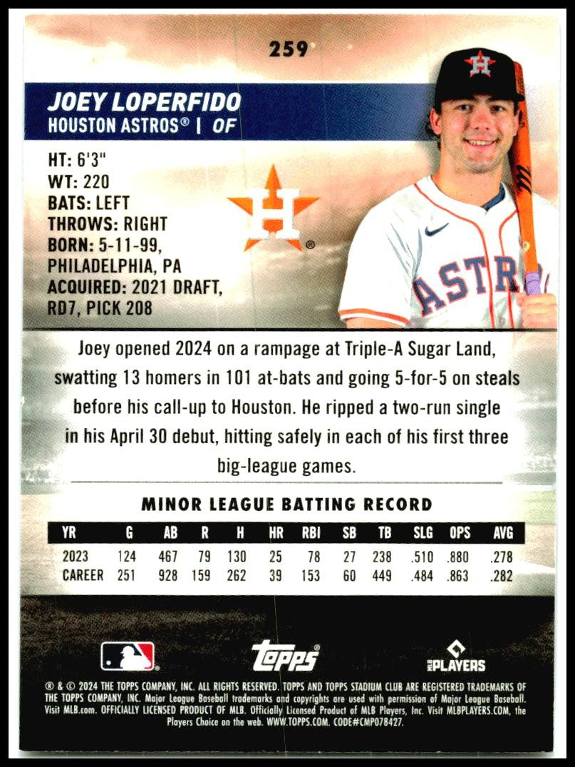 2024 Stadium Club #259 Joey Loperfido Houston Astros