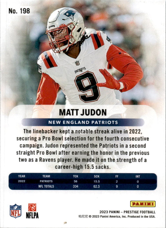 2023 Panini Prestige Xtra Points Sunburst #198 Matt Judon New England Patriots