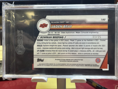 2023 Bowman Chrome U 1st Orange Shimmer #180 Jaden Bray Auto /25 SGC 10 Gem Mint