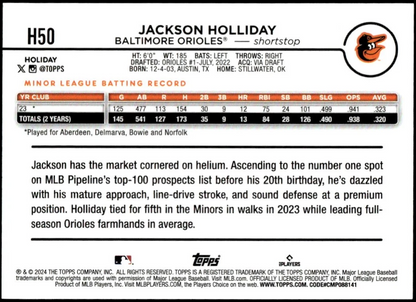Jackson Holliday 2024 Topps Holiday #H50 RC