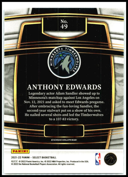 2021-22 Panini Select Blue #49 Anthony Edwards Minnesota Timberwolves