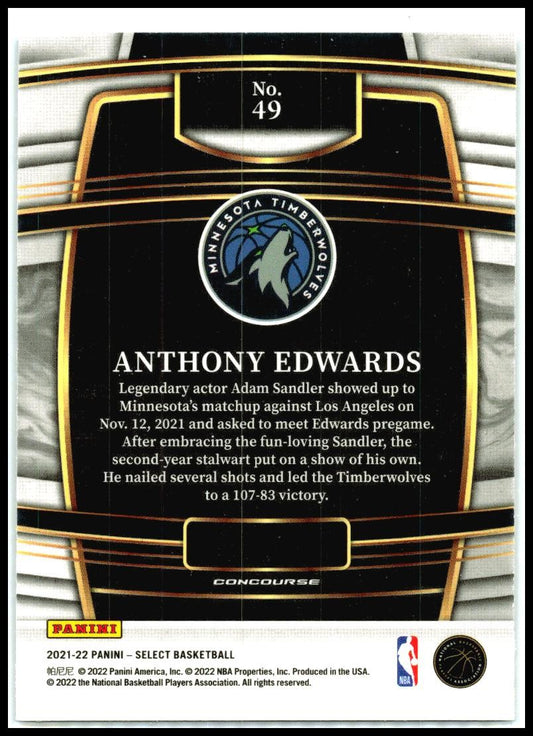 2021-22 Panini Select Blue #49 Anthony Edwards Minnesota Timberwolves