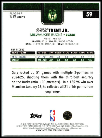 2025-26 Topps Sandglitter Blue SSP #59 Gary Trent Jr. Milwaukee Bucks