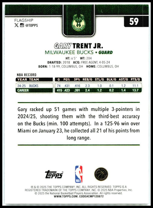 2025-26 Topps Sandglitter Blue SSP #59 Gary Trent Jr. Milwaukee Bucks