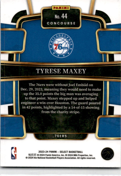 2023-24 Panini Select Blue (Retail Base) #44 Tyrese Maxey Philadelphia 76ers