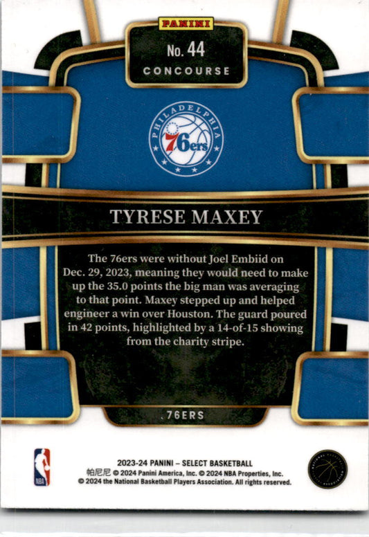 2023-24 Panini Select Blue (Retail Base) #44 Tyrese Maxey Philadelphia 76ers