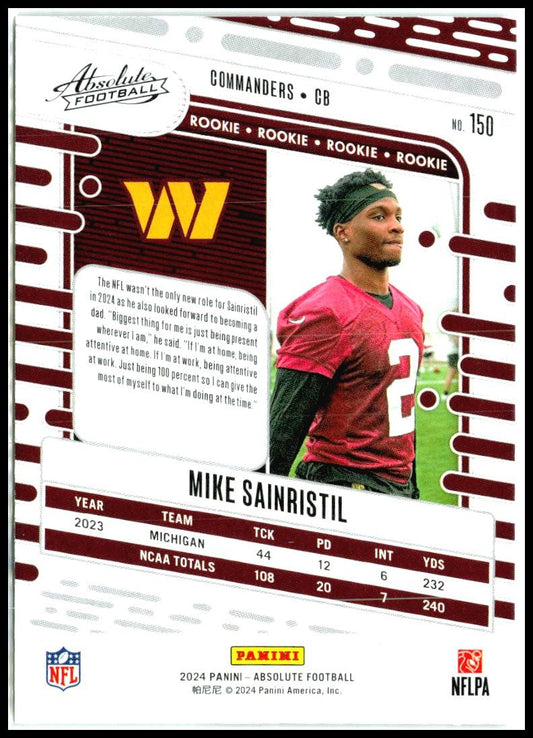 2024 Panini Absolute #150 Mike Sainristil Washington Commanders