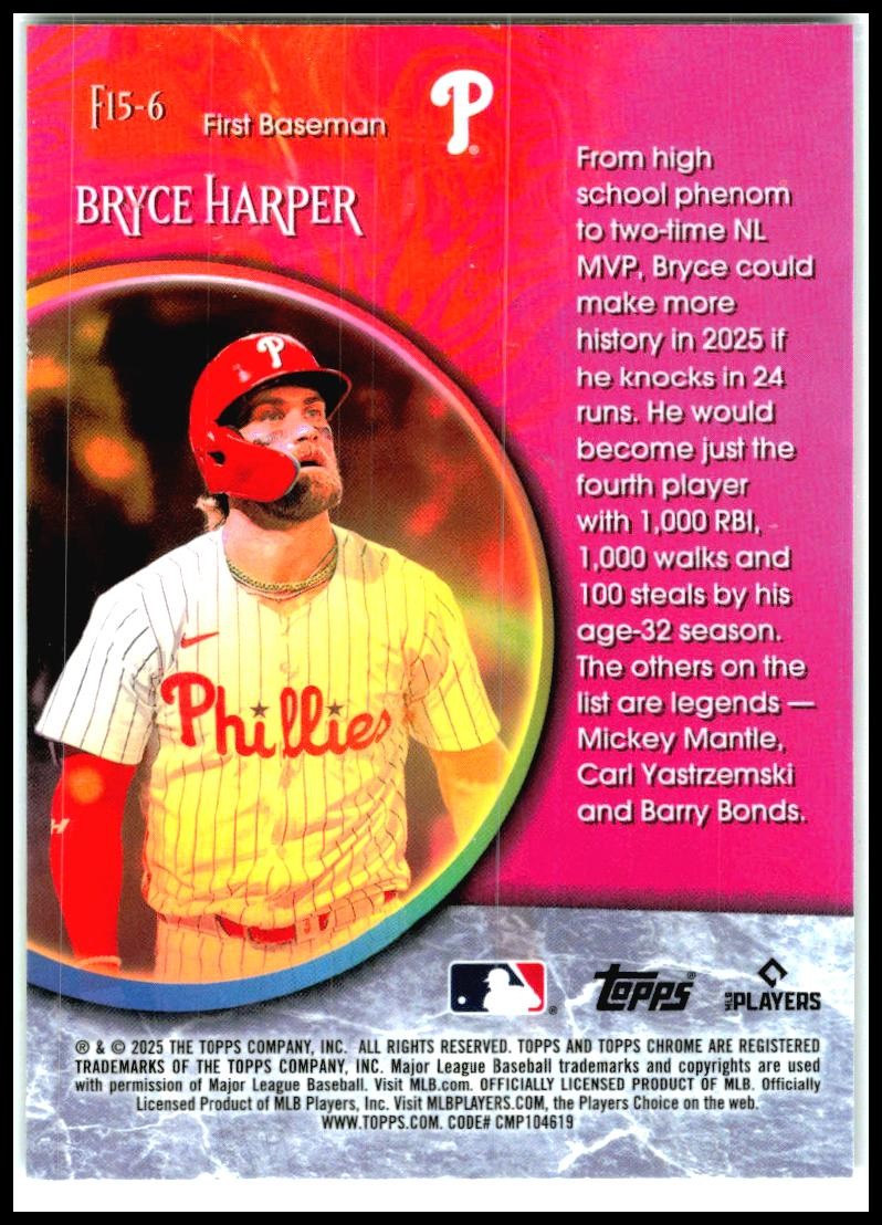 2025 Topps Chrome Fortune 15 #F15-6 Bryce Harper Philadelphia Phillies