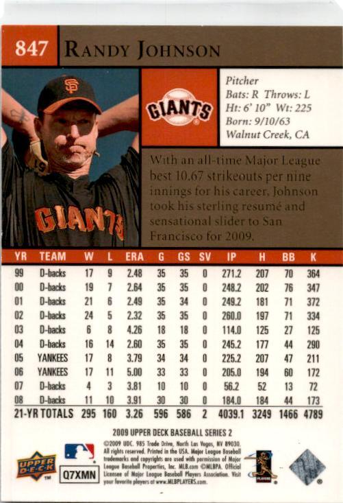 2009 Upper Deck #847 Randy Johnson San Francisco Giants