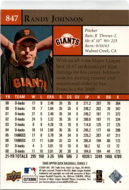 2009 Upper Deck #847 Randy Johnson San Francisco Giants