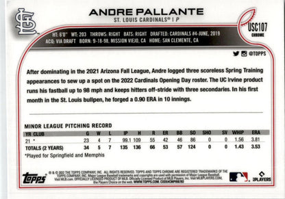 2022 Topps Chrome Update Purple Refractor #USC107 Andre Pallante Cardinals
