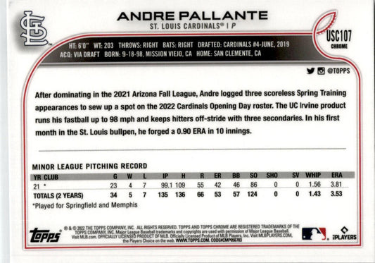 2022 Topps Chrome Update Purple Refractor #USC107 Andre Pallante Cardinals