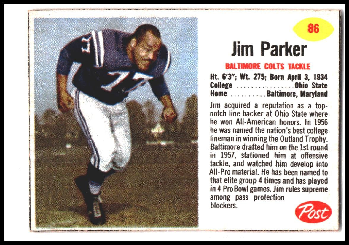 Jim Parker #86 1962 Post Cereal