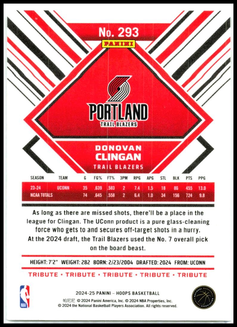 2024-25 Hoops #293 Donovan Clingan Portland Trail Blazers