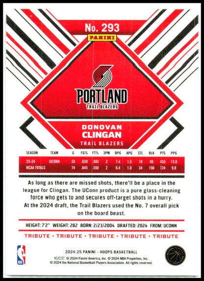 2024-25 Hoops #293 Donovan Clingan Portland Trail Blazers