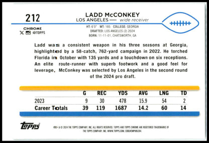 2024 Topps Chrome #212 Ladd McConkey Rookie Los Angeles Chargers