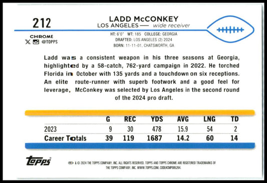 2024 Topps Chrome #212 Ladd McConkey Rookie Los Angeles Chargers