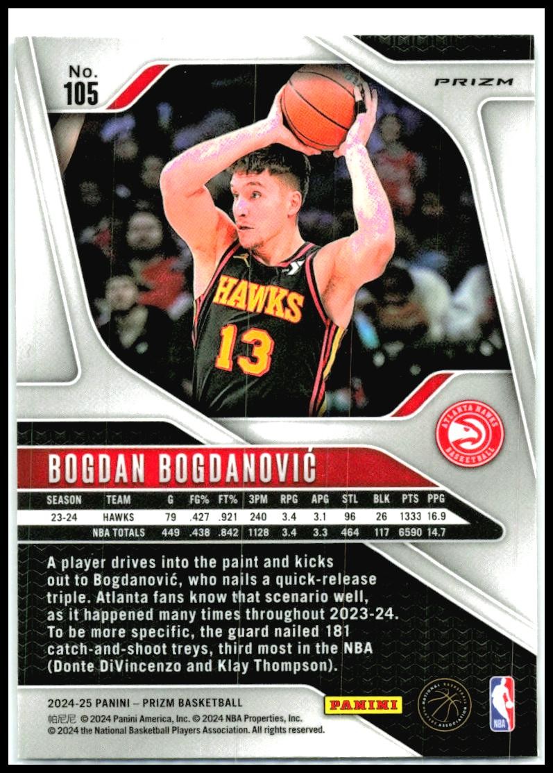 2024-25 Panini Prizm Prizms Ice #105 Bogdan Bogdanovic Atlanta Hawks