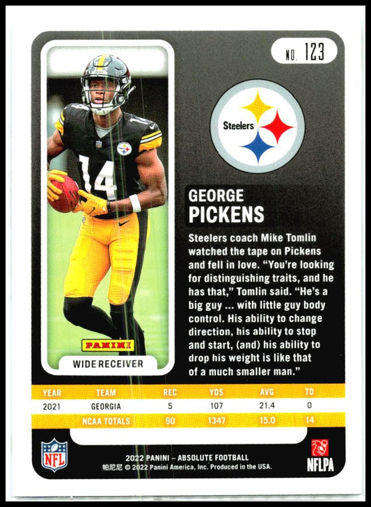 2022 Panini Absolute #123 George Pickens Rookie Pittsburgh Steelers