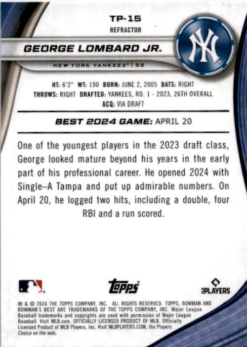 2024 bowman's best Refractor #TP-15 George Lombard JR