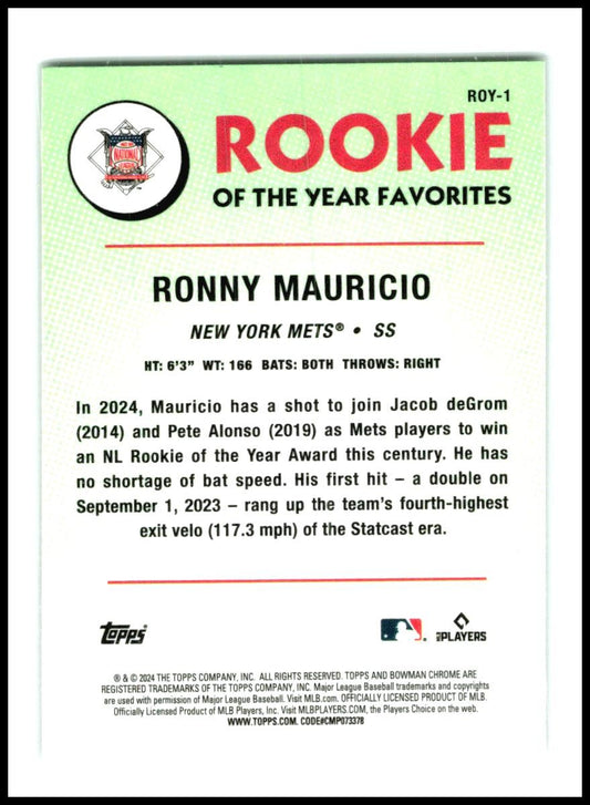 2024 Bowman Chrome ROY Mojo #ROY-1 Ronny Mauricio