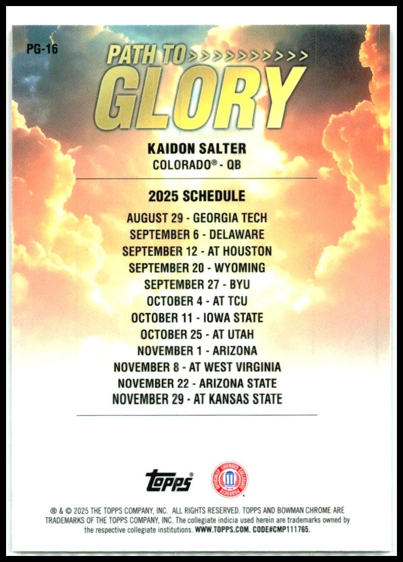 2025 Bowman Chrome University Path to Glory #PG-16 Kaidon Salter Colorado