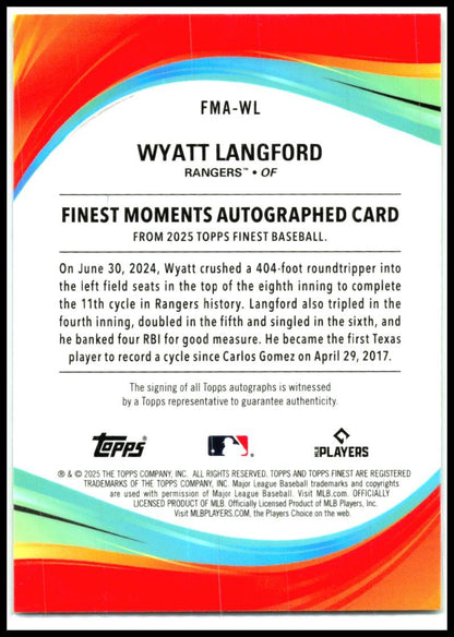 2025 Topps Finest Moments Auto #FMA-WL  Wyatt Langford Texans