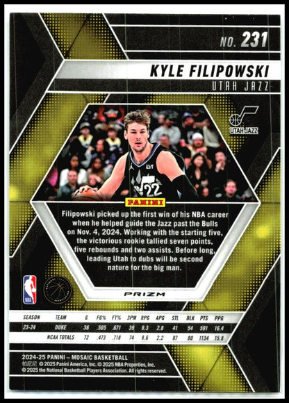 2024-25 Panini Mosaic Silver #231 Kyle Filipowski Rookie Utah Jazz