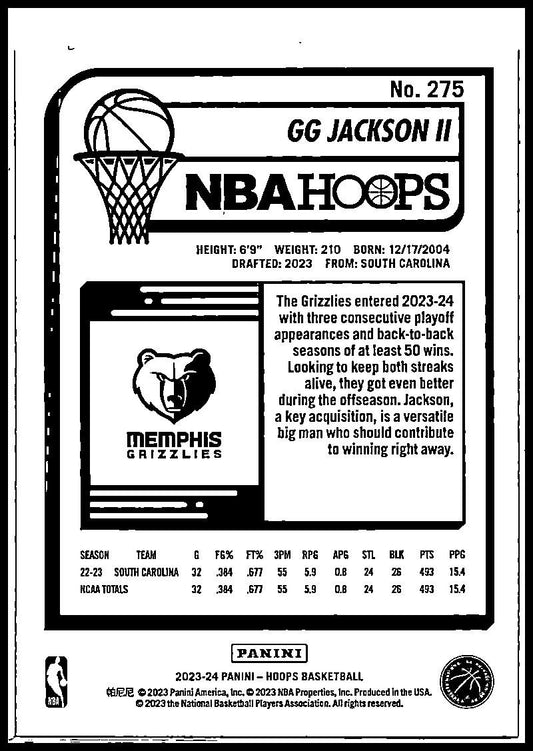2023-24 Hoops Yellow #275 GG Jackson II Rookie Memphis Grizzlies